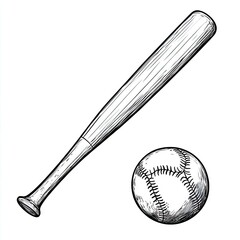 Baseball bat and ball, vintage style sketch