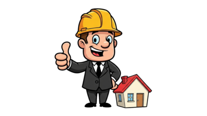 Cartoon Architect Showing Approval Thumbs Up for Project with House Illustration