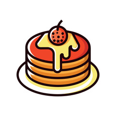 Stack of Pancakes with Syrup and Cherry – Cartoon Food Illustration