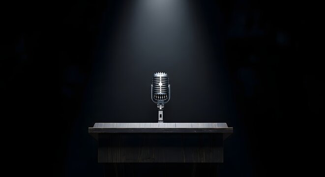 Single microphone under spotlight symbolizing free speech and democratic values