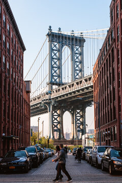 Manhattan bridge at sunset,  New York city, USA