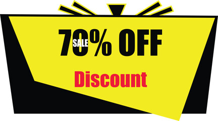 A yellow and black seventy percent off discount sale tag with red text on a white background image view