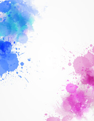 Gender reveal illustration. Background with pink and blue watercolor painted splash. Vertical template for poster, invitation or banner.