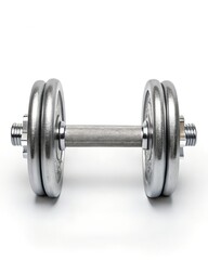Naklejka premium Horizontal metal dumbbell with threaded ends and spin-lock collars on white background 