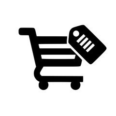 Minimal grocery cart carrying small price tag symbol vector image for ecommerce and discount themes