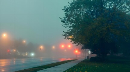 The hazy night beauty in the fog