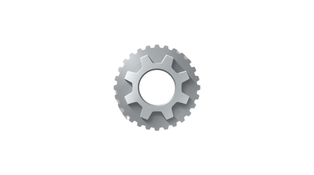 Realistic Metallic Single Cogwheel Mechanical Gear Component on Black Background