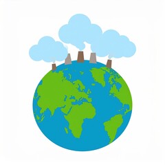 Pollution affecting the Earth, factories emitting smoke above a globe.