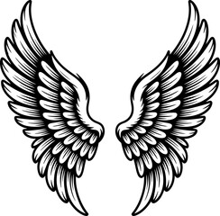 Fototapeta premium angel wings vector, Black wings silhouette vector icon, ideal for logo, emblem, badge design.
