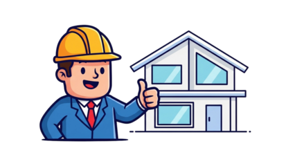 Happy Architect Thumbs Up with Home Design Concept Art