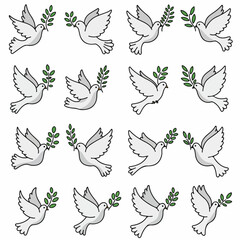 White Doves Flying with Olive Branches: A Symbol of Peace, Hope, and New Beginnings in a Simple Cartoon Illustration