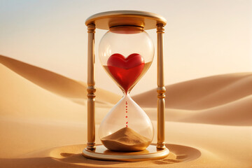 hourglass with sand on golden sand background - Time for love concept	