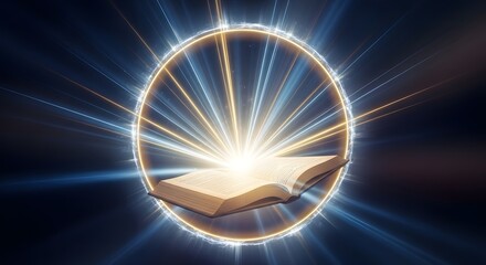 Open book surrounded by light rays