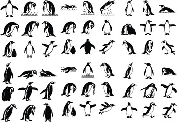 Penguin Bird Animal Icon Silhouette Set Wildlife Penguin Silhouette Icon Collection