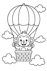 Monkey in a Hot Air Balloon Coloring Page