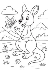 Kangaroo and Butterfly Coloring Page