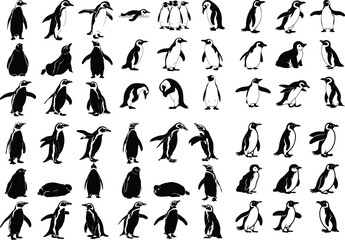 Penguin Bird Animal Icon Silhouette Set Wildlife Penguin Silhouette Icon Collection