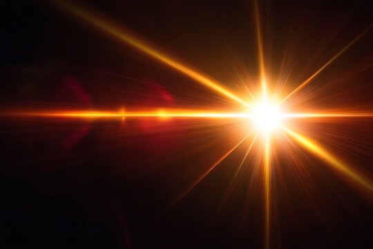 Radiant glow in the night sky with a burst of sun flair, ethereal solar effects and lens flare