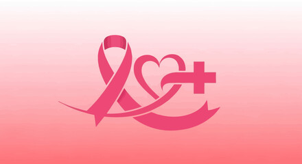 Fototapeta premium Breast Cancer Awareness Symbol with Pink Ribbon Heart and Cross. Vector Illustrations. EPS Editable