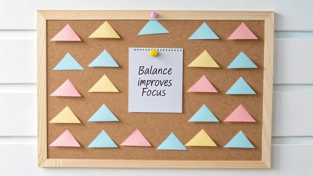 Colorful Corkboard Display with Positive Message on Focus and Balance