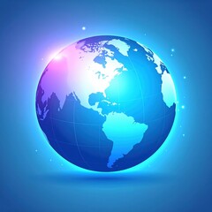 A glowing, stylized illustration of the Earth, highlighted with vibrant light effects.