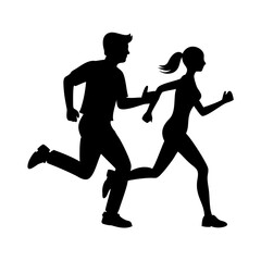Obraz premium silhouette of a running couple vector illustration 