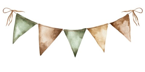 Cute bunting with brown and green flags watercolor text hand-painted.