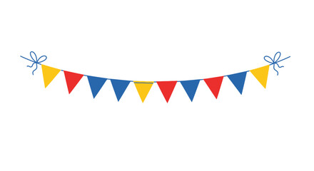 Fototapeta premium Colorful party bunting flags garland hanging on a string with bows. Vector Illustrations. EPS Editable