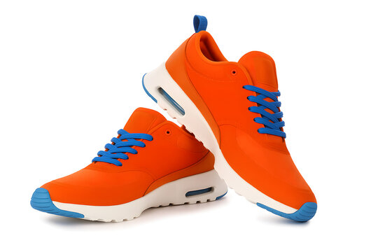 Orange and blue sneakers athletic footwear modern design stylish sports shoes photography fashion concept