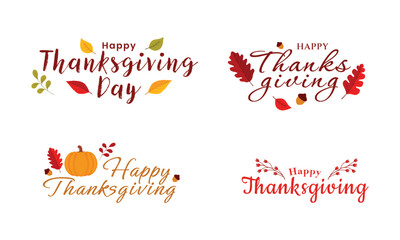 Happy thanksgiving lettering design. Thanksgiving typography template. Autumn holiday celebration banner. Vector illustration