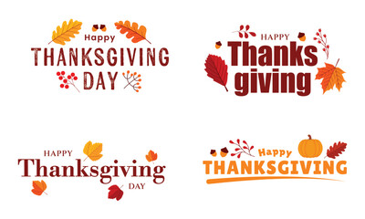 Happy thanksgiving lettering design. Thanksgiving typography template. Autumn holiday celebration banner. Vector illustration