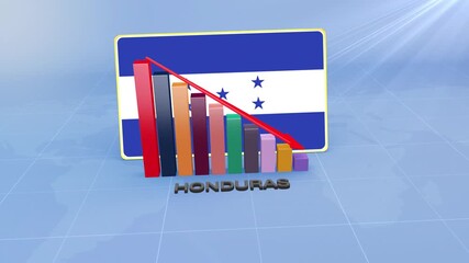 Honduras Flag on 3D Bar Graph with Downward Red Arrow Economic Crisis Concept - Powered by Adobe