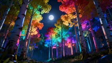 Twilight Aspen Forest Sparkling with Rainbow Glow