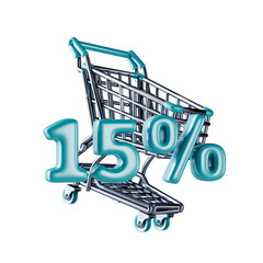 Shopping cart Sale 15 percent 3D