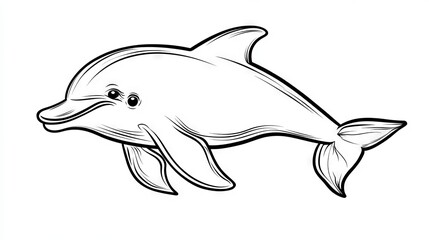 Obraz premium 36.A hand-drawn vector illustration of a playful dolphin, perfect for a children's coloring book. The dolphin has a smooth, curved body and a joyful expression, with its fins elegantly arched. Its