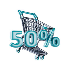 Shopping cart Sale 50 percent 3D