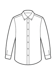 Scalable vector line drawing of a classic men's button-down long-sleeve shirt eps silhouette vector illustration white background