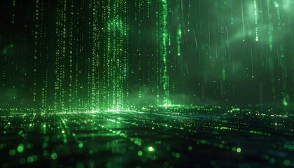 Digital rain of green code