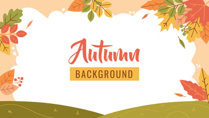 Autumn Leaves Background Illustration. Flat Design Fall Season Background with Colorful Leaves. 