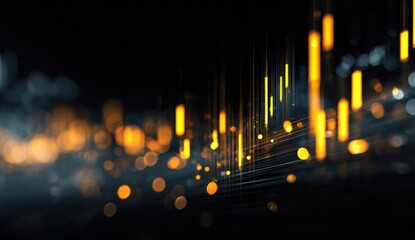 Abstract digital network with glowing yellow lines and bokeh