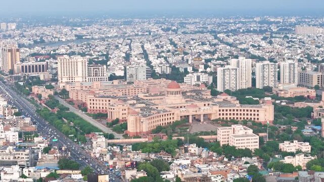 Aerial drone shot of a beautiful building in lucknow city of india