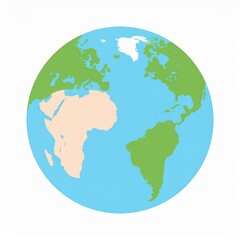 Fototapeta premium Simplified world map illustration, continents, green landmasses, blue oceans, earth globe.