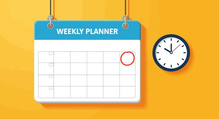Time Management Concept with Weekly Planner Calendar and Clock. Vector Illustrations. EPS Editable
