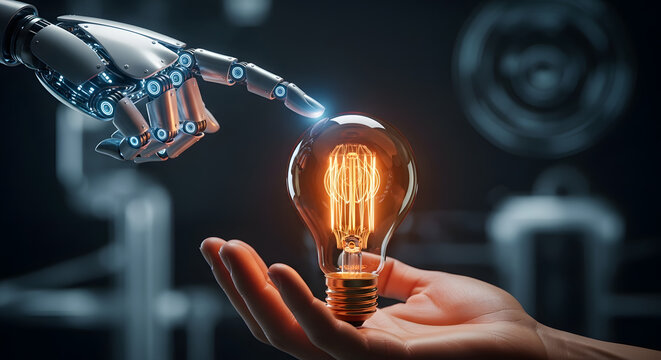 Artificial intelligence and human collaboration for idea generation innovation with light bulb