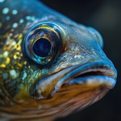 Close-up of a fish's head, featuring a detailed eye and scales