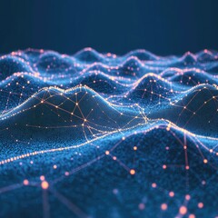 Abstract digital landscape with glowing network
