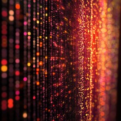 Abstract digital wall, vibrant colors, glowing particles, vertical lines