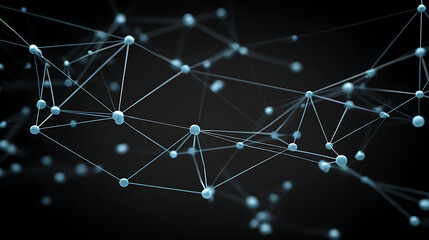 Abstract network of interconnected nodes and lines on a dark background