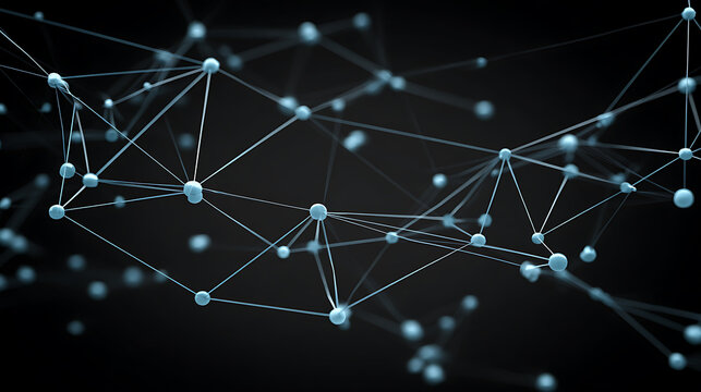 Abstract network of interconnected nodes and lines on a dark background - Powered by Adobe