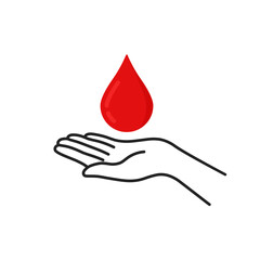 thin line hand with red drop like blood donor